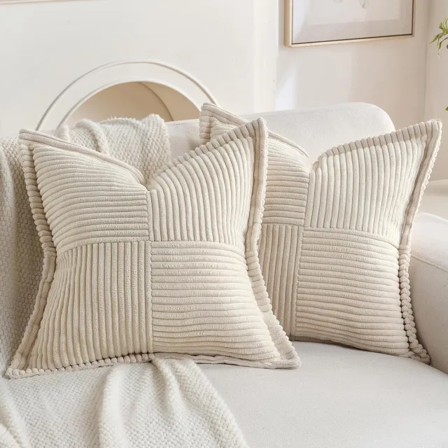 KZQ Decoratieve kussenhoes - 2 stuks - 18 × 18 inch - corduroy - beige - voor woondecoratie