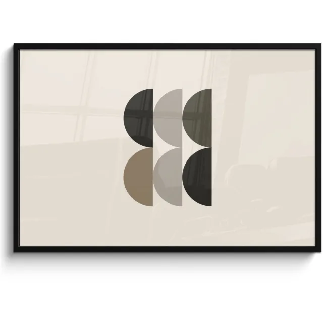 FrameYourWall Poster in lijst - Fotolijst 120x80 cm - Posters - Halve cirkels - Aardetinten - Grafisch - Posterlijst zwart - Decoratie - Wanddecoratie woonkamer - Muurdecoratie slaapkamer Aardetinten - Halve cirkels