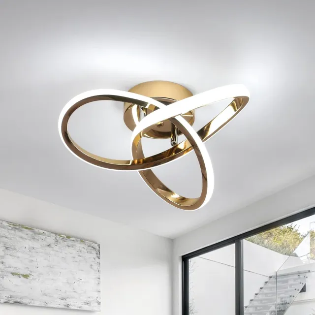 Haobosic Moderne LED plafondlamp 22W 2500 lm, goud, ideaal voor woonkamer, keuken, slaapkamer, eetkamer of balkon. Koelwit licht 6500K.