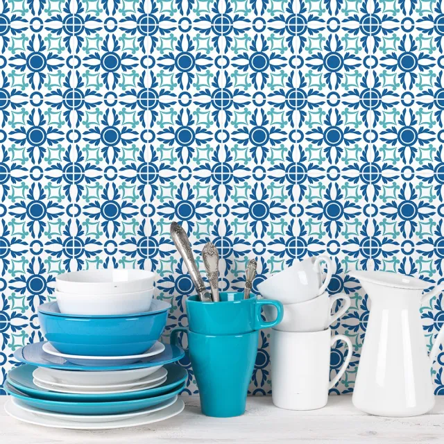 Ambiance Sticker Zelfklevende tegelmuurstickers voor keuken en badkamer - 9 tegelstickers, Azulejos Thierno-stijl - 9 stickers, 10x10 cm Multi color