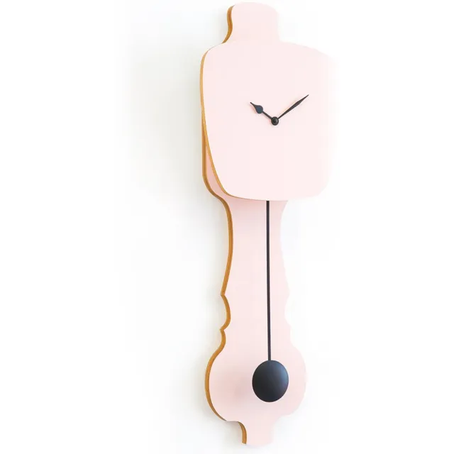 Kloq Wandklok met Pendule - Batterijen Inbegrepen - Wanddecoratie - Quartz Beweging - Niet-Tikkend Batterij Aangedreven - Perzik Pastel en Diep Zwart - Groot Pastel Roze en Zwart