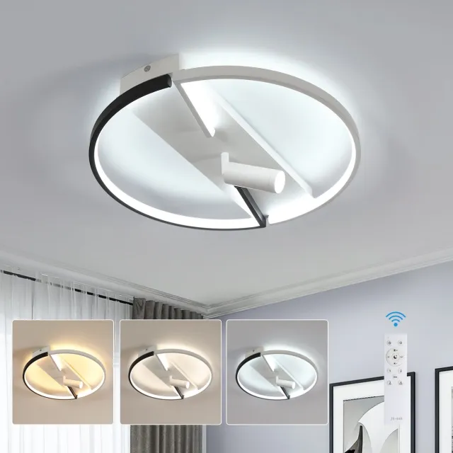 Riserva LED Plafondlamp modern minimalistisch rond zwart‑wit, aluminium 42W traploos dimbaar 3000‑6500K met afstandsbediening Ra80, voor woonkamer slaapkamer keuken Zwart + wit