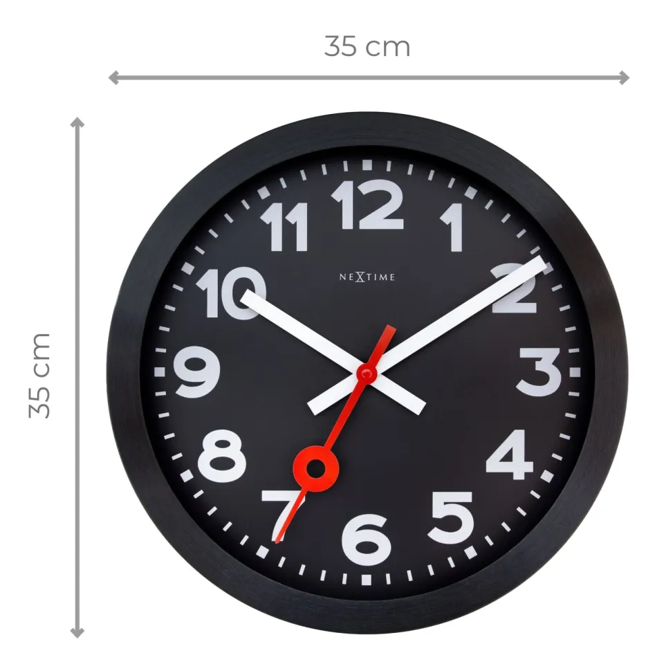 Wandklok 35 cm-Geruisloos-Zwart-Geanodiseerd aluminium-NeXtime 'Station All Black', foto 6