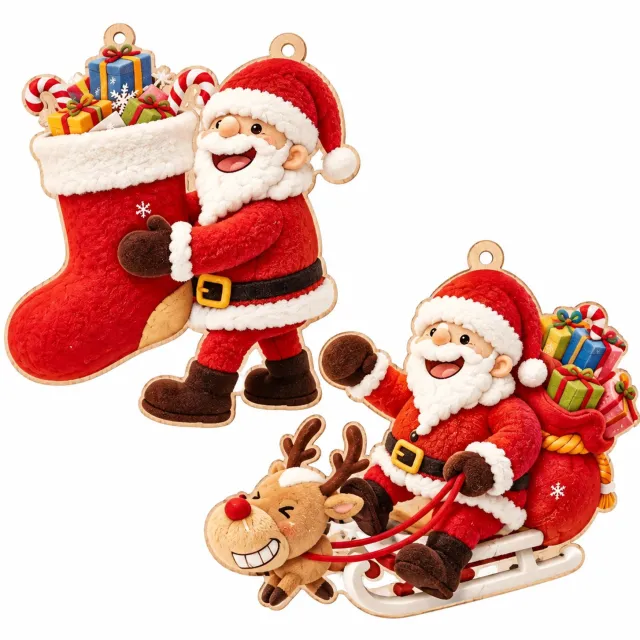 K&R Ventures Kerstman kersthangers - 2D - 4 stuks Multicolor