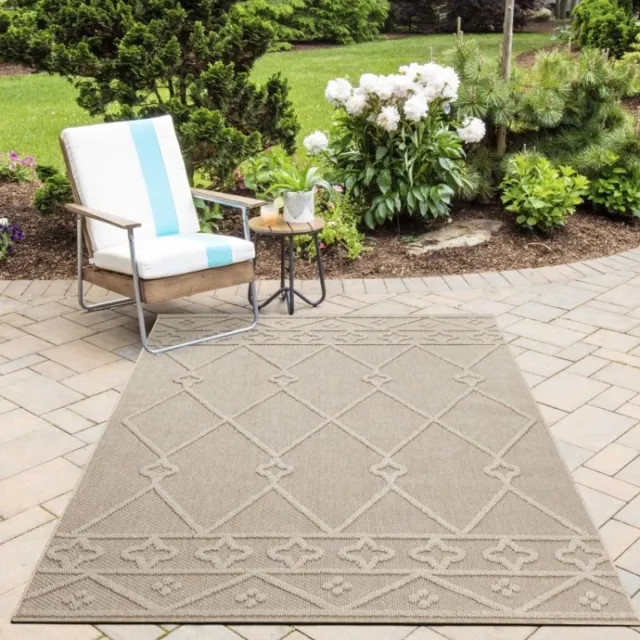 TapisTrend Buiten- en terraskleden Beige 80x150 cm Buitenkleed met geometrisch patroon, voor keuken en balkon, UV-bestendig en wasbaar