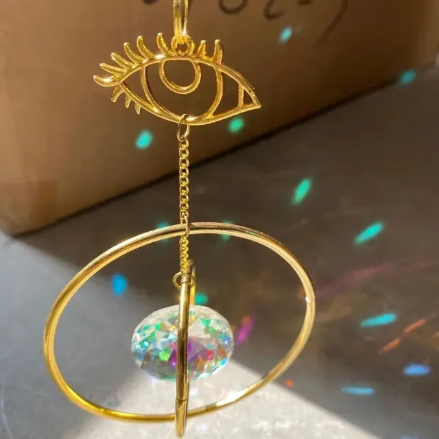 Wondersathome Suncatcher Evil Eye - Beschermer - Kristal Zonnevanger - Raamdecoratie - Regenboogmaker - Boze Oog - Eye - Spiritueel - Boho - Bohemian Goud oog