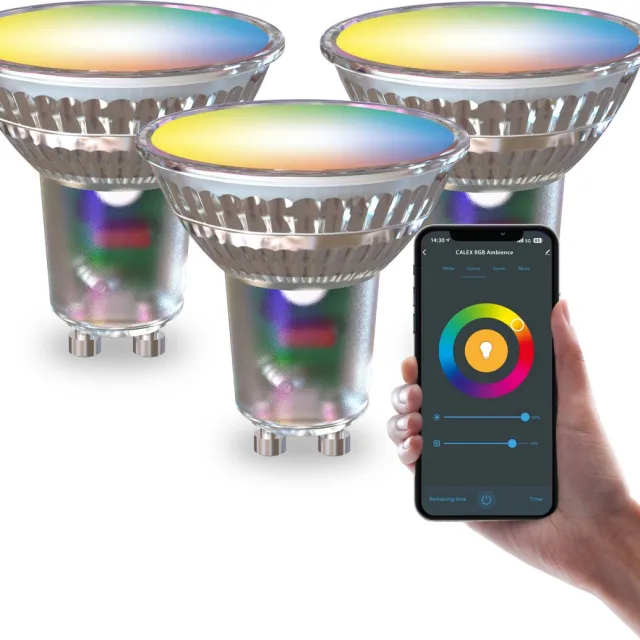 Calex Slimme LED Lamp - Set van 3 stuks - GU10 kleurlamp - Wifi Verlichting - Smart lamp - Dimbaar - RGB en Warm Wit licht - 4.9W