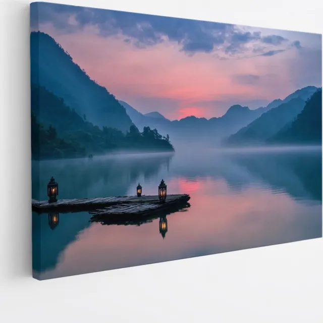 Saammp Canvas Schilderij - Zonsondergang in thailand - Natuur - Landschap - 30x20 - Foto op canvas - Wanddecoratie - Muurdecoratie Woonkamer - Slaapkamer decoratie - Canvas Print Multicolor