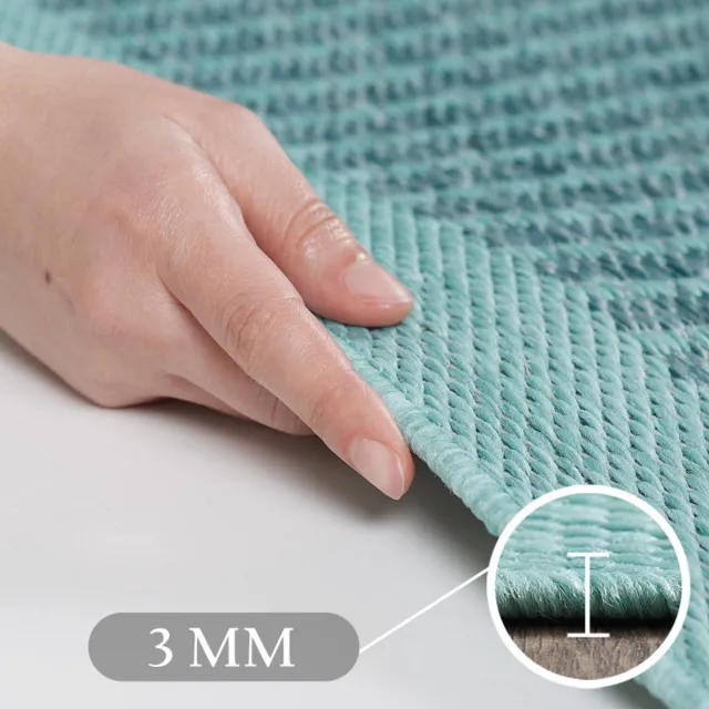 Giza Vloerkleed – Blauw met Kader – Laagpolig & Modern – Voor Binnen & Buiten – 160x160 cm rond