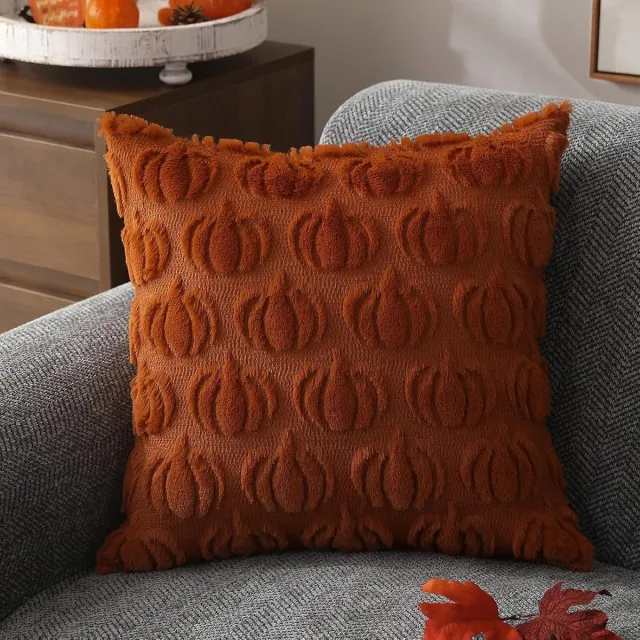 Famanu Herfst kussenhoes 45x45 cm pompoen motief, moderne herfstdecoratie voor woonkamer, Halloween kussenhoes caramel