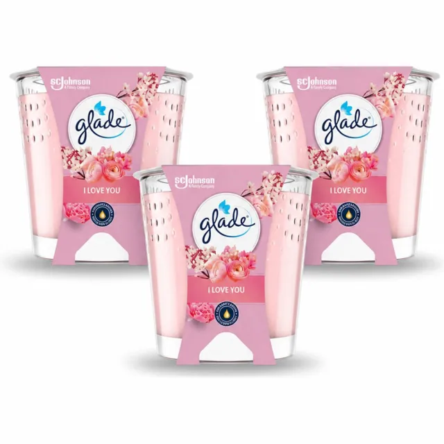 Glade 3 x Glade - Geurkaars I Love You - 100% Raapzaadwas & Vegan - 112 g - Voordeelverpakking - 3 stuks roze