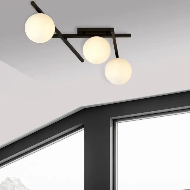 Emibig Wit glas en metaal plafondlamp met 3 bollen knap design - Perfect voor een Scandinavische sfeer in uw interieur