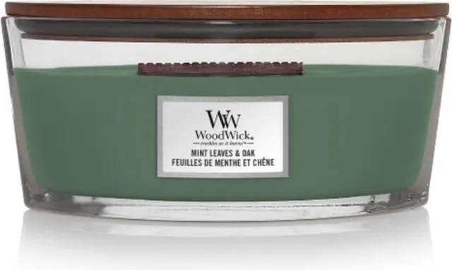 Woodwick Heartwick Flame Ellipse Geurkaars - Mint Leaves & Oak - 50 branduren Groen