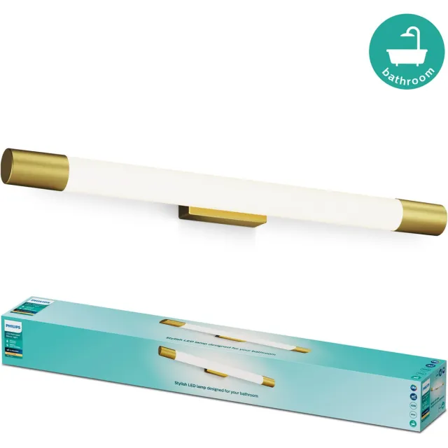 Philips Rover Spiegelverlichting - Spatwaterdicht IP44 - 10W - Warmwit licht - Badkamerlamp - Cilindervormig - Messingkleurig
