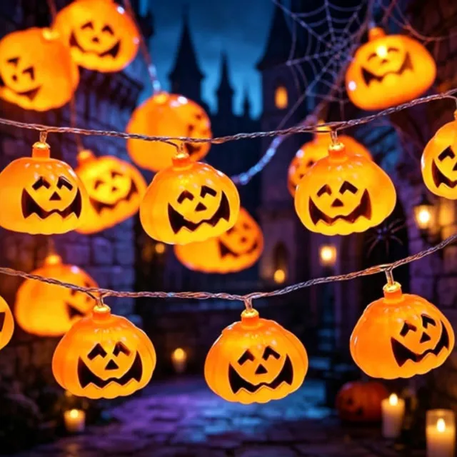 Mrilary Halloweenversiering: Pompoenlichtslinger op batterijen, 3 meter, 20 LED's, schattige oranje 3D-pompoen, constant/knipperend, twinkellicht voor binnen- en buitendecoratie, veranda en feestjes.