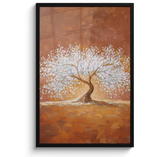 FrameYourWall Poster in lijst - Fotolijst 60x90 cm - Posters - Abstract - Boom - Wit - Bladeren - Posterlijst zwart - Decoratie - Wanddecoratie woonkamer - Muurdecoratie slaapkamer