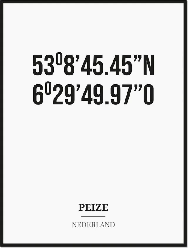 Studio216 Poster/kaart PEIZE met coördinaten zwart, wit