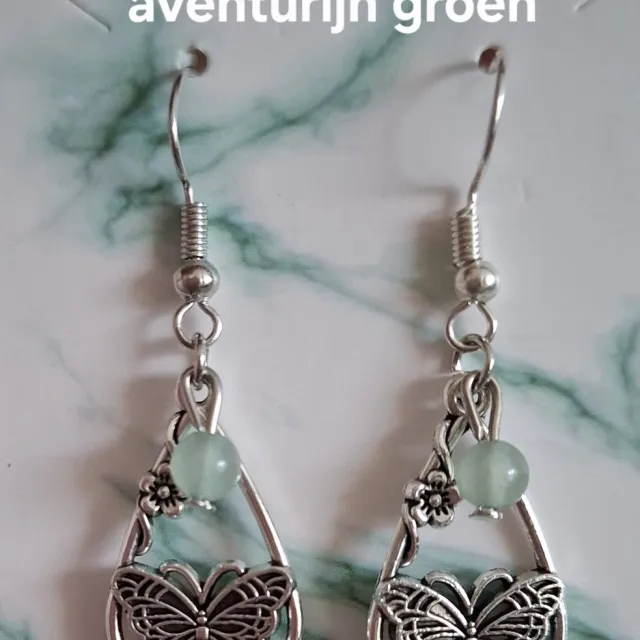mineraalsteen Aventurijn Groen Waterdruppel / Vlinder Oorbellen