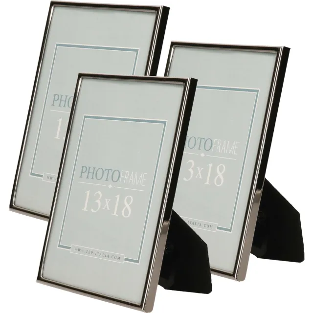Zep 3x stuks - Fotolijst - zilver/zwart - metaal - glas - staand - geschikt voor foto - 13 x 18 cm
