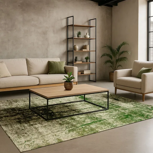 LOLA&MOI Binnen & Buiten Vloerkleed - 200 x 280 cm - Lola&Moi Dorsoduro Piquant Green - Laagpolig Tapijt - Gerecycled PET - Made in Belgium - Circulair Groen
