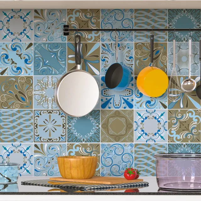 Ambiance Sticker Tegelstickers voor de muur in keuken en badkamer - 30 cementtegelstickers, Azulejos Melbourne-stijl - 30 stickers, 20x20 cm Multi color
