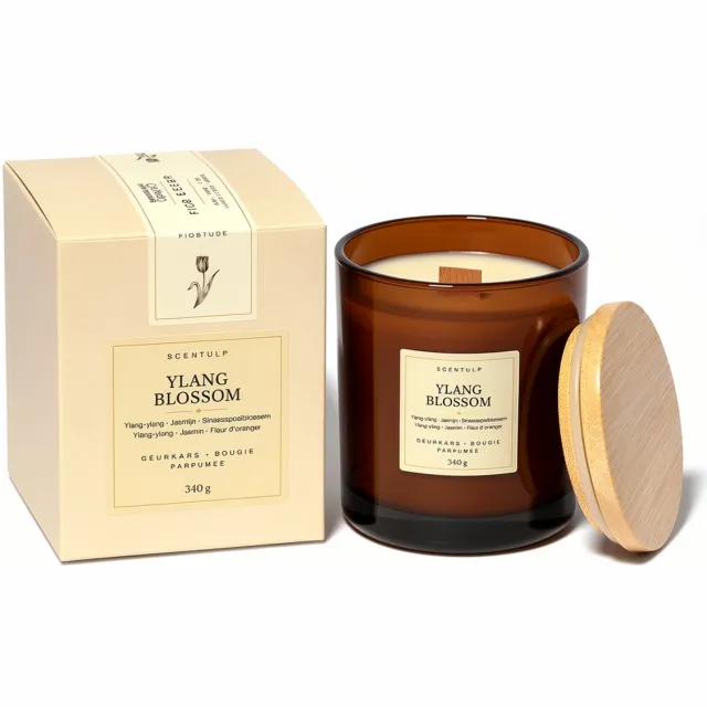 Scentulp Geurkaars Ylang Blossom - 340 g - Handgemaakt in Nederland Bruin