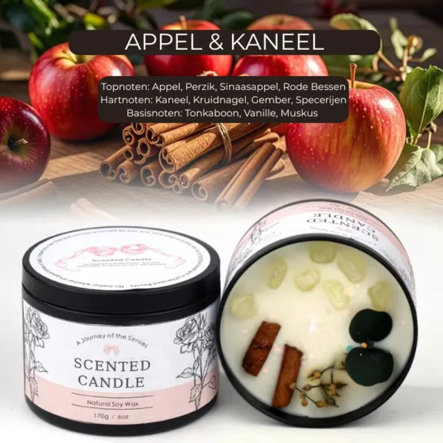 Etsells Luxe Geurkaars Appel & Kaneel – Sojawas – Scented Candle 170g – Warme Herfstgeur met Vanille & Tonkaboon – Aromatherapie Kaars in Blik