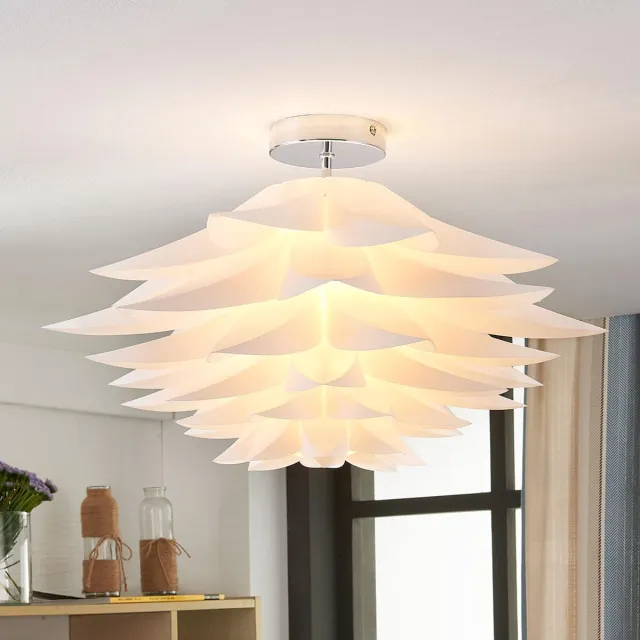Lindby plafondlamp - 1licht - Metaal, PVC - H: 32 cm - E27 - chroom, wit
