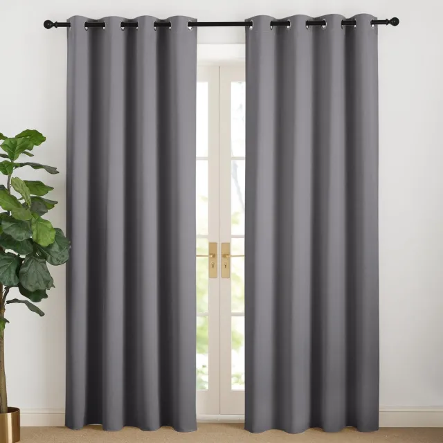 Famanu Thermogordijnen voor koudebescherming, grijs, ondoorzichtig, 200 cm lang, verduisteringsgordijnen met inslagringen, set van 2 voor woonkamer en moderne inrichting