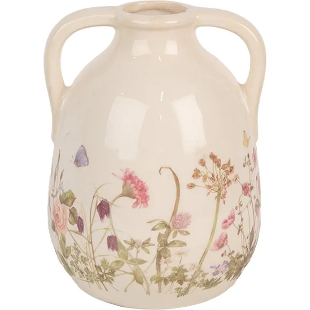 Clayre & Eef Vaas Ø 14x18 cm Beige Roze Keramiek Bloemen