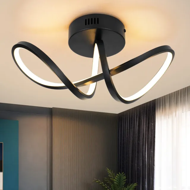 NETTLIFE Plafondlamp LED - Zwart - 12W - Modern Plafondverlichting - 3000K Warm Wit Licht - met creatief ontwerp - Metaal - voor Woonkamer | Slaafkamer | Gang