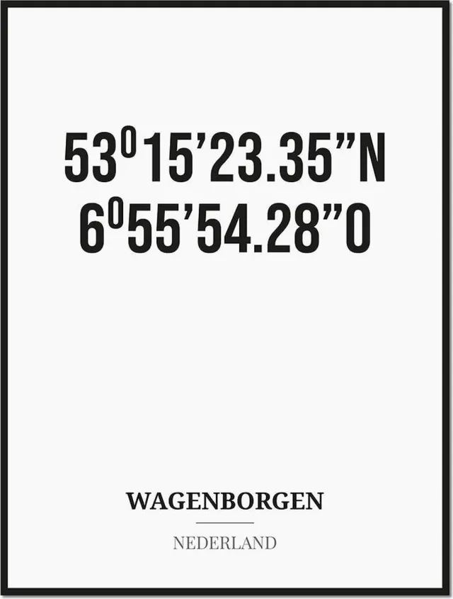 Studio216 Poster/kaart WAGENBORGEN met coördinaten zwart, wit