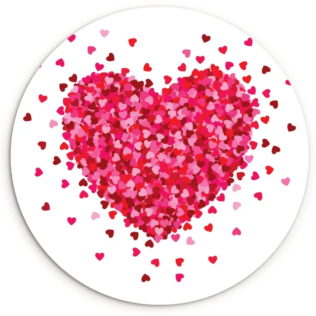 WallCircle Wandcirkel 60x60 cm - Muurcirkel Een illustratie van een hart omringd met hartjes - Muurdecoratie woonkamer - Wanddecoratie slaapkamer - Kamer decoratie accessoires - Ronde schilderijen Multicolor