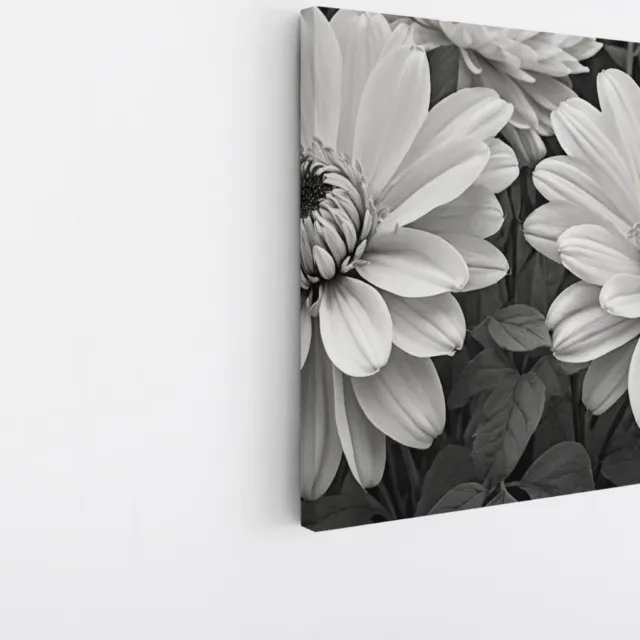 Saammp Canvas Schilderij - Zwart witte Bloemen - Natuur - Abstract - 100x100 - Foto op canvas - Wanddecoratie - Muurdecoratie Woonkamer - Kantoor Decoratie Multicolor