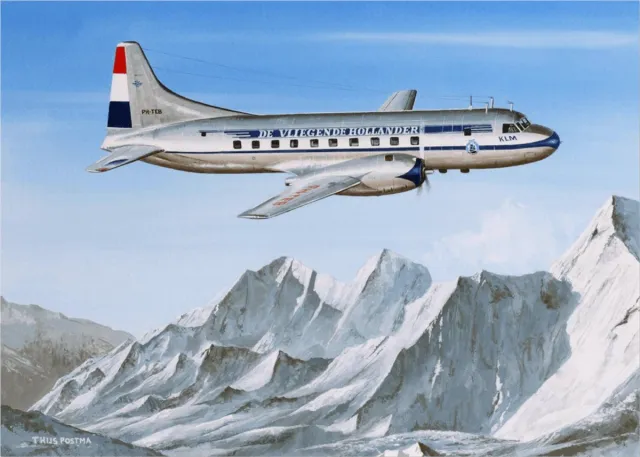 TP Aviation Art Thijs Postma - TP Aviation Art - Poster - Convair 240 PH-TEB Boven De Alpen - 50x70cm Kleur