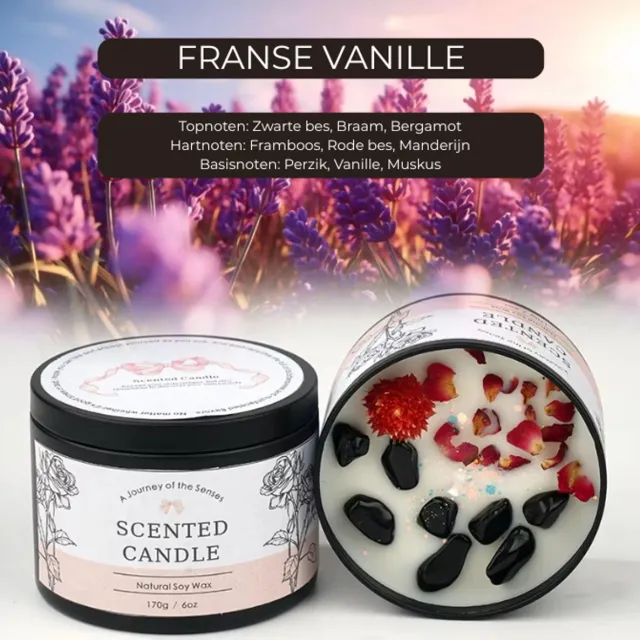 Etsells Luxe Geurkaars Franse Vanille – Sojawas Scented Candle 170g – Warme Vanille & Rood Fruit – Aromatherapie Kaars met Muskus – Cadeau voor Haar