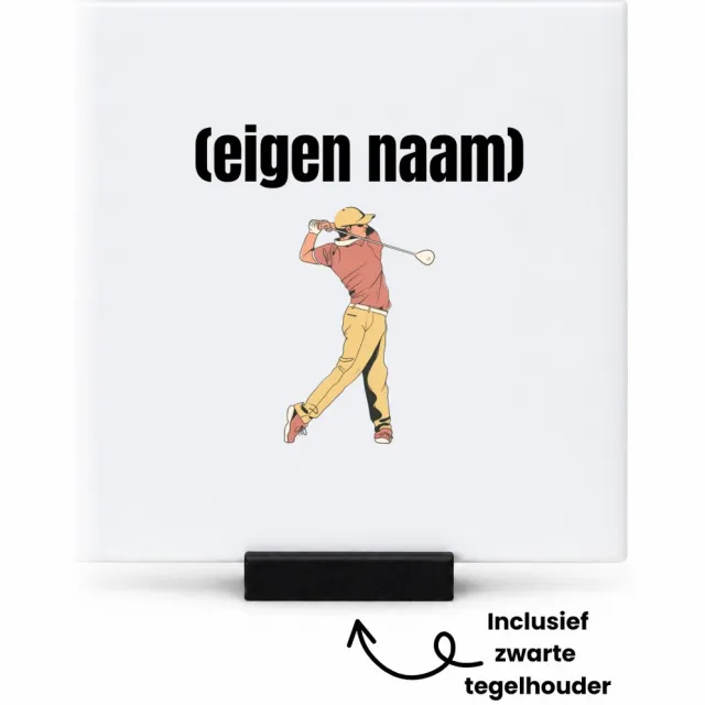 Hacebo golfer man met eigen naam tegeltje met tegelhouder - Golf - golfers - tegeltjes met tekst - leuk cadeau voor iemand die houdt van golfen - cadeau - kado - spreuktegels - 10.8x10.8 CM Wit