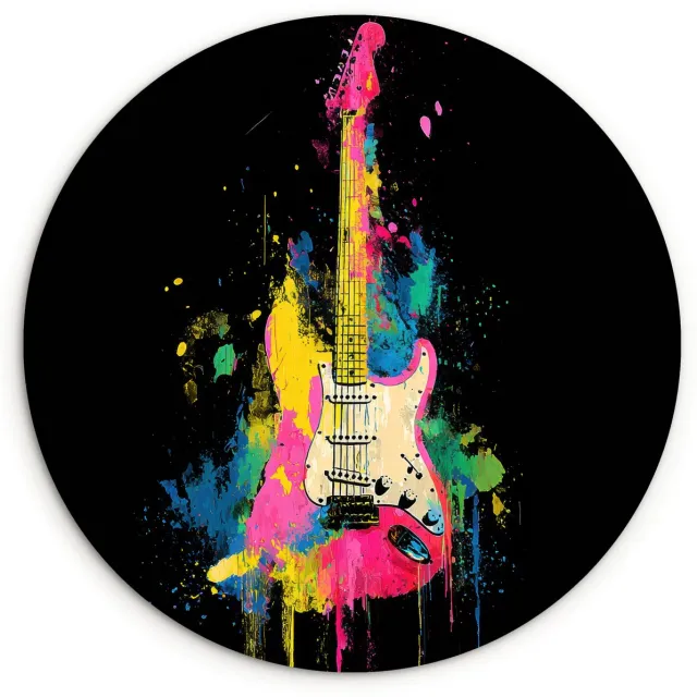 WallCircle Wandcirkel 90x90 cm - Muurcirkel Gitaar - Kleurrijk - Verf - Muurdecoratie woonkamer - Wanddecoratie slaapkamer - Kamer decoratie accessoires - Ronde schilderijen