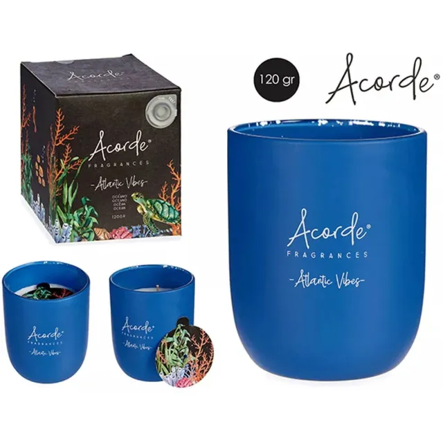 Acorde Geurkaarsenset - 2 stuks - 2x120g - VANILLE en WITTE BLOEMEN - in glas Blauw + Mosterd