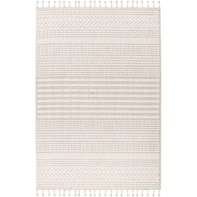 Padiro stijlvol laagpolig vloerkleed 120 x 170 cm - crème / offwhite - modern streeppatroon - voor vloerverwarming - van polypropyleen en jute beige