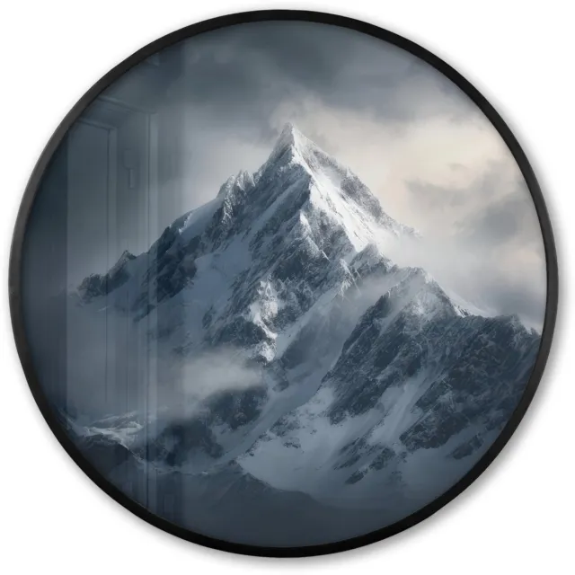 FrameYourWall Poster in lijst Rond - Fotolijst 80x80 cm - Posters - Sneeuw - Berg - Wolken - Ronde posterlijst zwart - Decoratie - Wanddecoratie woonkamer - Muurdecoratie slaapkamer