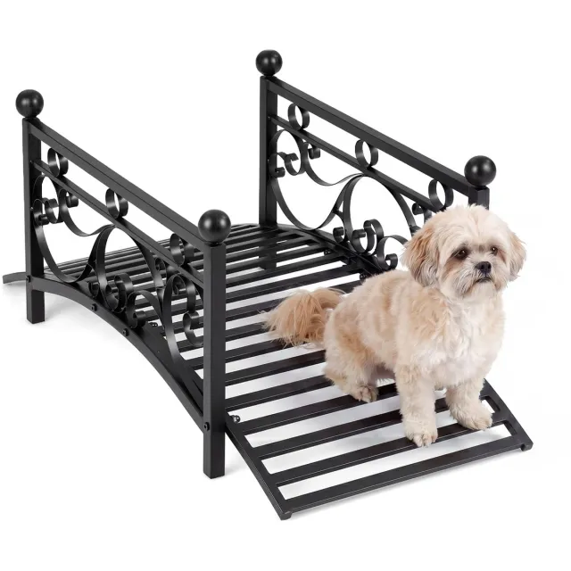 Costway Metalen brug, 101,5 cm, vijverbrug tot 150 kg belastbaar, tuinbrug met decoratieve leuningen, metalen brug in antieke look, stabiel en weerbestendig, sierbrug voor tuin, beek, vijver, zwart