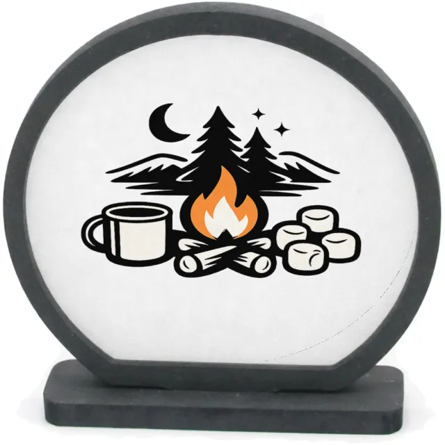 Mr Cadeautjes Houten fotolijst rond met MDF inleg - design Gezellige herfst-camping quote met warme sfeer en een speels | cadeau Wit