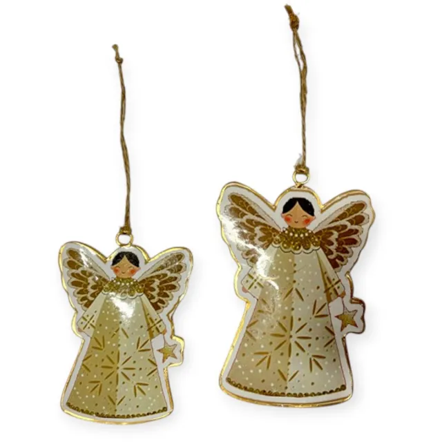 Home Society Set van 2 - Hangornamenten - Engel - Metaal - Goud/Creme - 13 en 10.5cm Goud;Creme