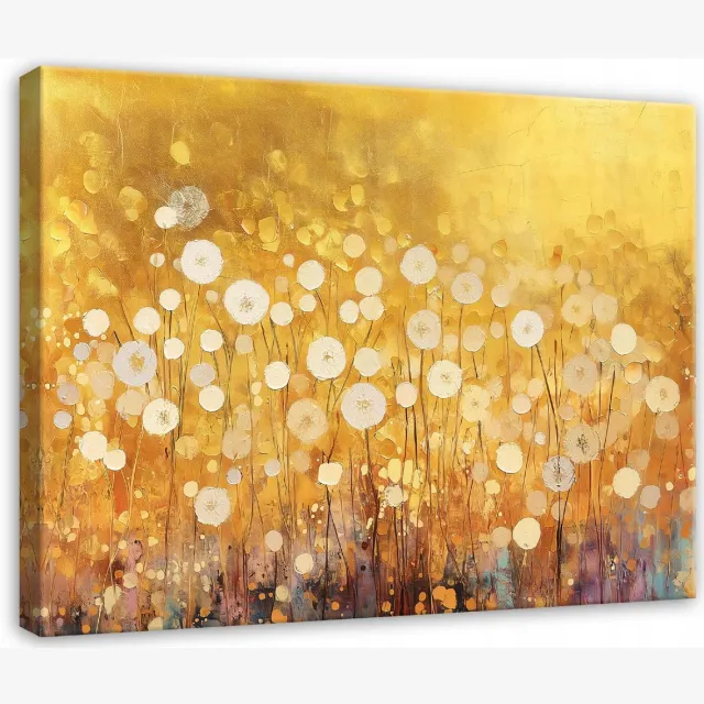 WALLARENA Canvas schilderij - 60x40 cm - abstracte afbeelding met gouden bloemen voor slaapkamer en woonkamer multikleurig