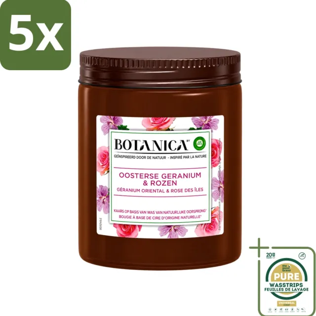 Air Wick 5 x Botanica by Air Wick - Geurkaars - Geranium & Rozen - 40 Uur Brandduur - Wasstrips - Geurkaars - Geranium En Rozen - 40 Uur Branden - Natuurlijke Geur - Bloemige Geur Wit