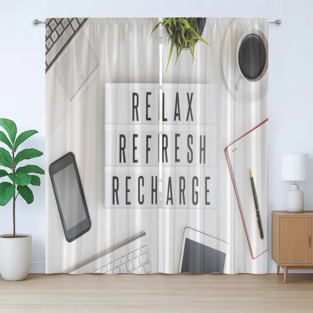 ABAKUHAUS Rustiek Gordijn met Tekst: Ontspan, Verfris en Laad Op, Geplooid Gordijn voor de Slaapkamer met Lussen en Haken, 280 x 225 cm, Multicolor