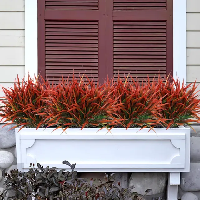 Unyqoos Set van 8 Weerbestendige Kunstplanten voor Tuin en Terras Decoratie, rood, 40 cm , 8 stuks