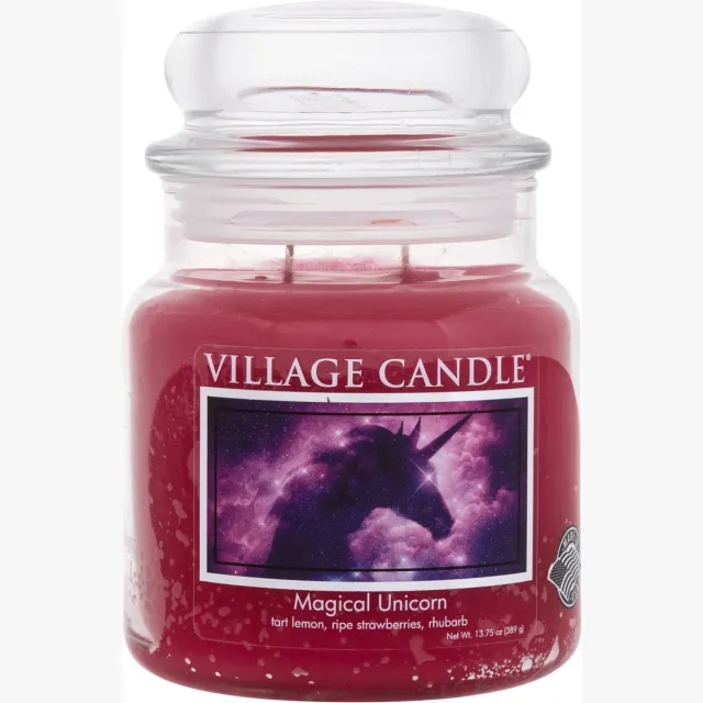 village candle Medium Jar Magical Unicorn Roze