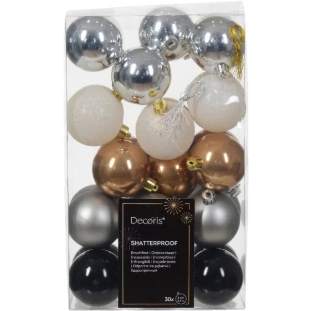 Decoris kerstbal Mixbox (set van 30) (ø6 cm) zwart/zilver/goud